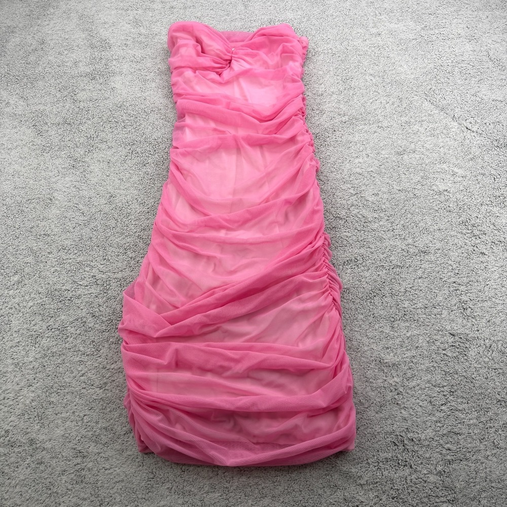 Norma Kamali Dress Womens Small Hot Pink Ruched Sweetheart Strapless Above Knee